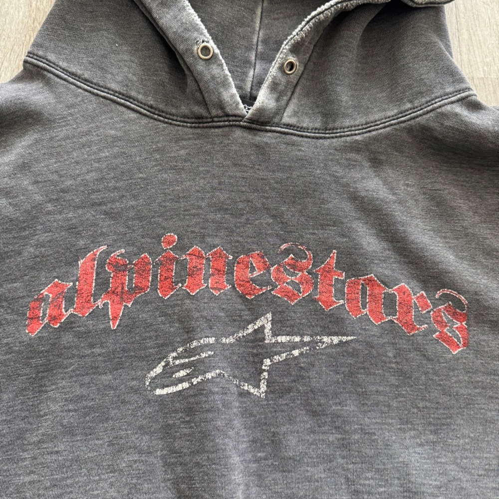 Alpinestars Vintage Hoodie XXL Gray Distressed Moto Gothic Logo Pullover - Picture 2 of 9